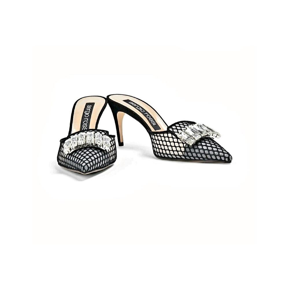 SERGIO ROSSI Mule Shoes US7 EU37 Mesh Rhinestone
